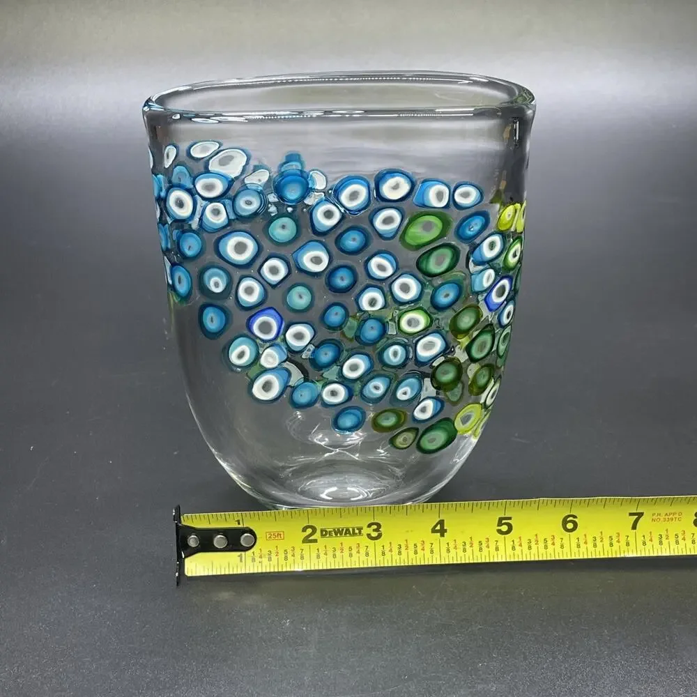 Jeffrey P'an Studio Art Glass Murrine Vase Hand Blown Millefiori Multicolor
